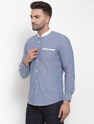 blue solid casual shirt - 17573889 - Standard Image - 3