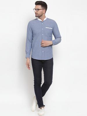 blue solid casual shirt - 17573889 - Standard Image - 5
