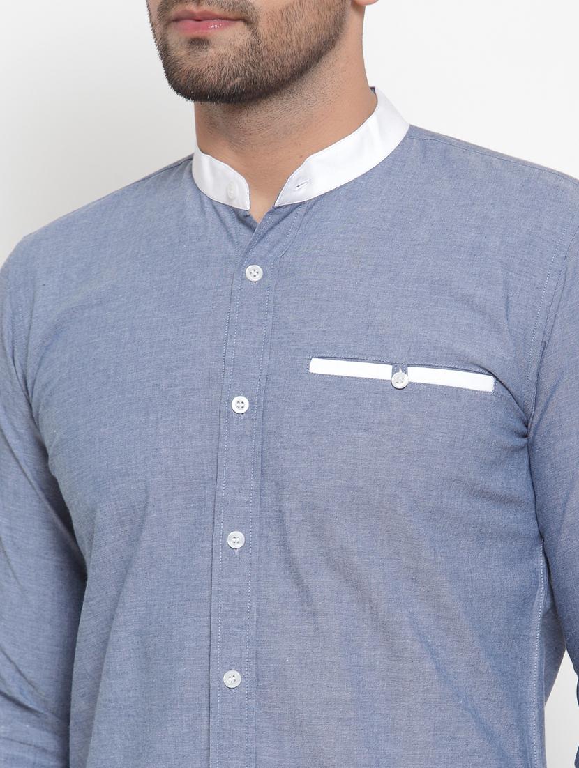 blue solid casual shirt - 17573889 - Zoom Image - 6