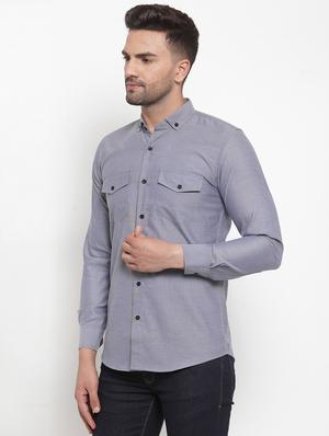 grey solid casual shirt - 17573890 - Standard Image - 3