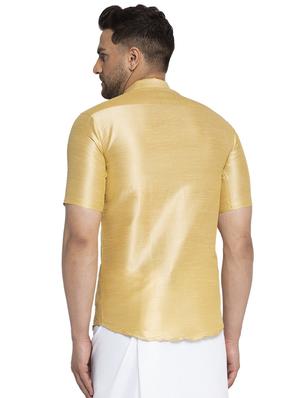 gold solid silk blend casual shirt - 17574061 - Standard Image - 3