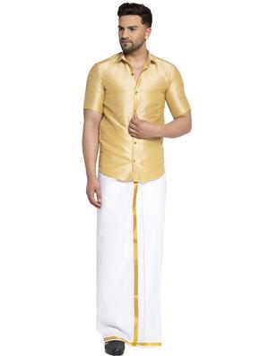 gold solid silk blend casual shirt - 17574061 - Standard Image - 4