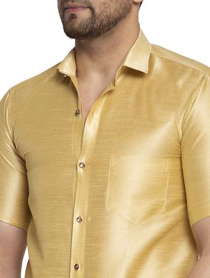 gold solid silk blend casual shirt - 17574061 - Standard Image - 5