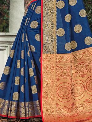zari work woven saree with blouse - 17574078 - Standard Image - 2