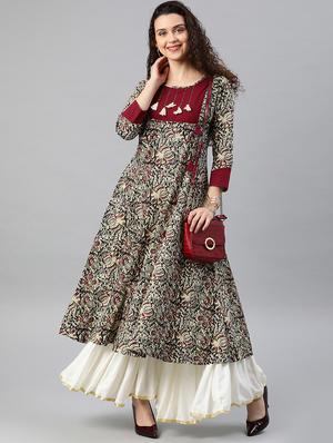 maroon anarkali kurta - 17574181 - Standard Image - 4