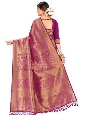 deep mpurple kanjivaram saree with blouse - 17574261 - Standard Image - 2