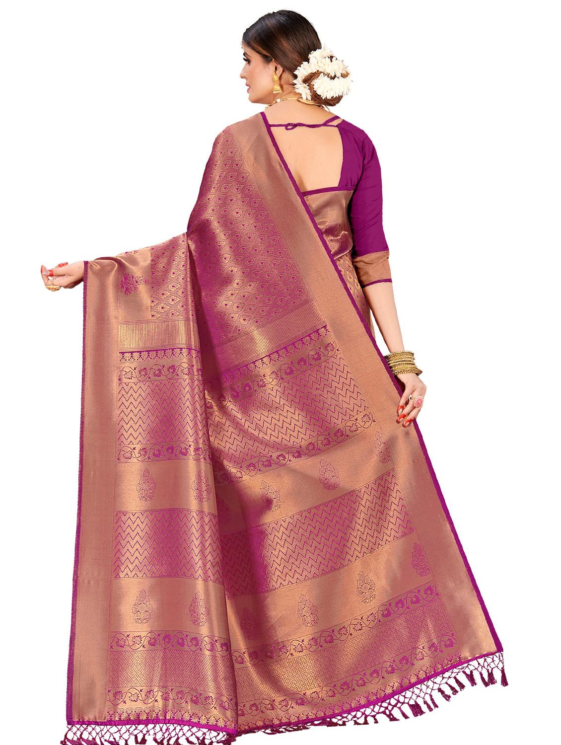 deep mpurple kanjivaram saree with blouse - 17574261 - Zoom Image - 2