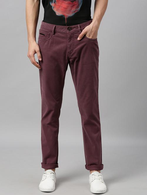 burgundy solid chinos - 17574324 - Standard Image - 1