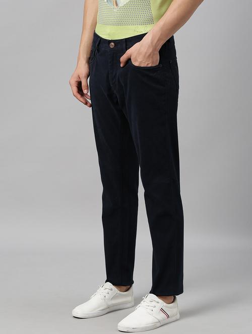 navy blue solid chinos - 17574327 - Very Small Image - 1