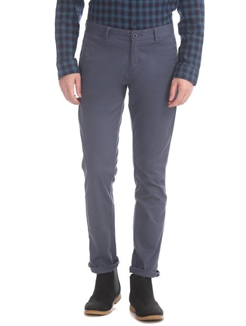 navy blue solid chinos - 17574501 - Standard Image - 1