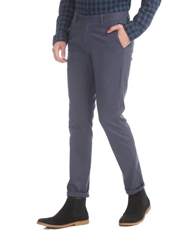 navy blue solid chinos - 17574501 - Zoom Image - 2