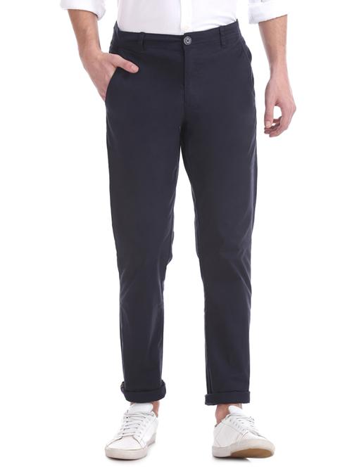 navy blue solid chinos - 17574516 - Standard Image - 1
