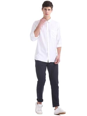 navy blue solid chinos - 17574516 - Standard Image - 4