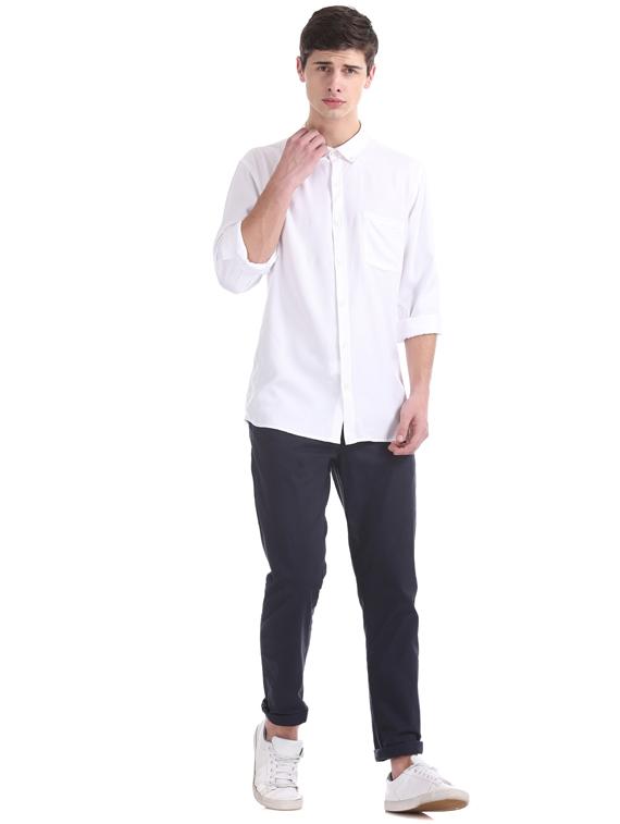 navy blue solid chinos - 17574516 - Zoom Image - 4