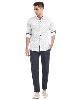 blue solid chinos - 17574602 - Standard Image - 4