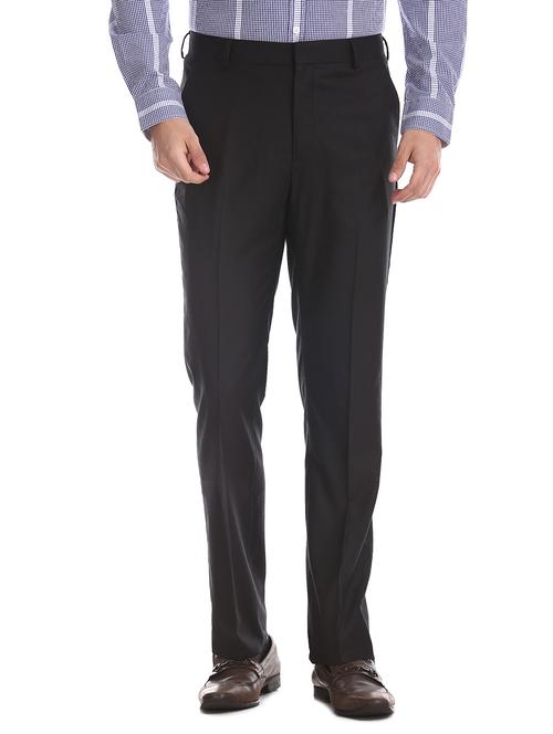 black solid flat front formal trouser - 17574654 - Standard Image - 1