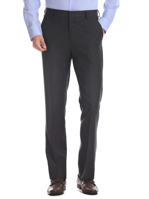black textured flat front formal trouser - 17574657 - Standard Image - 1