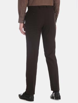 brown solid flat front formal trouser - 17574663 - Standard Image - 3