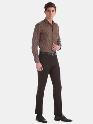 brown solid flat front formal trouser - 17574663 - Standard Image - 4