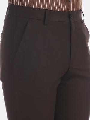 brown solid flat front formal trouser - 17574663 - Standard Image - 5