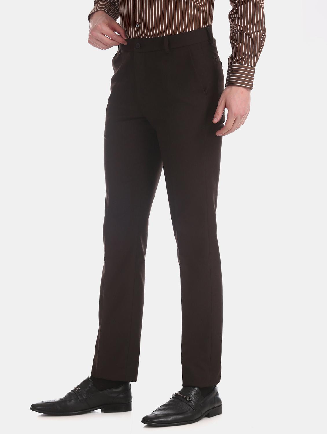 brown solid flat front formal trouser - 17574663 - Zoom Image - 1