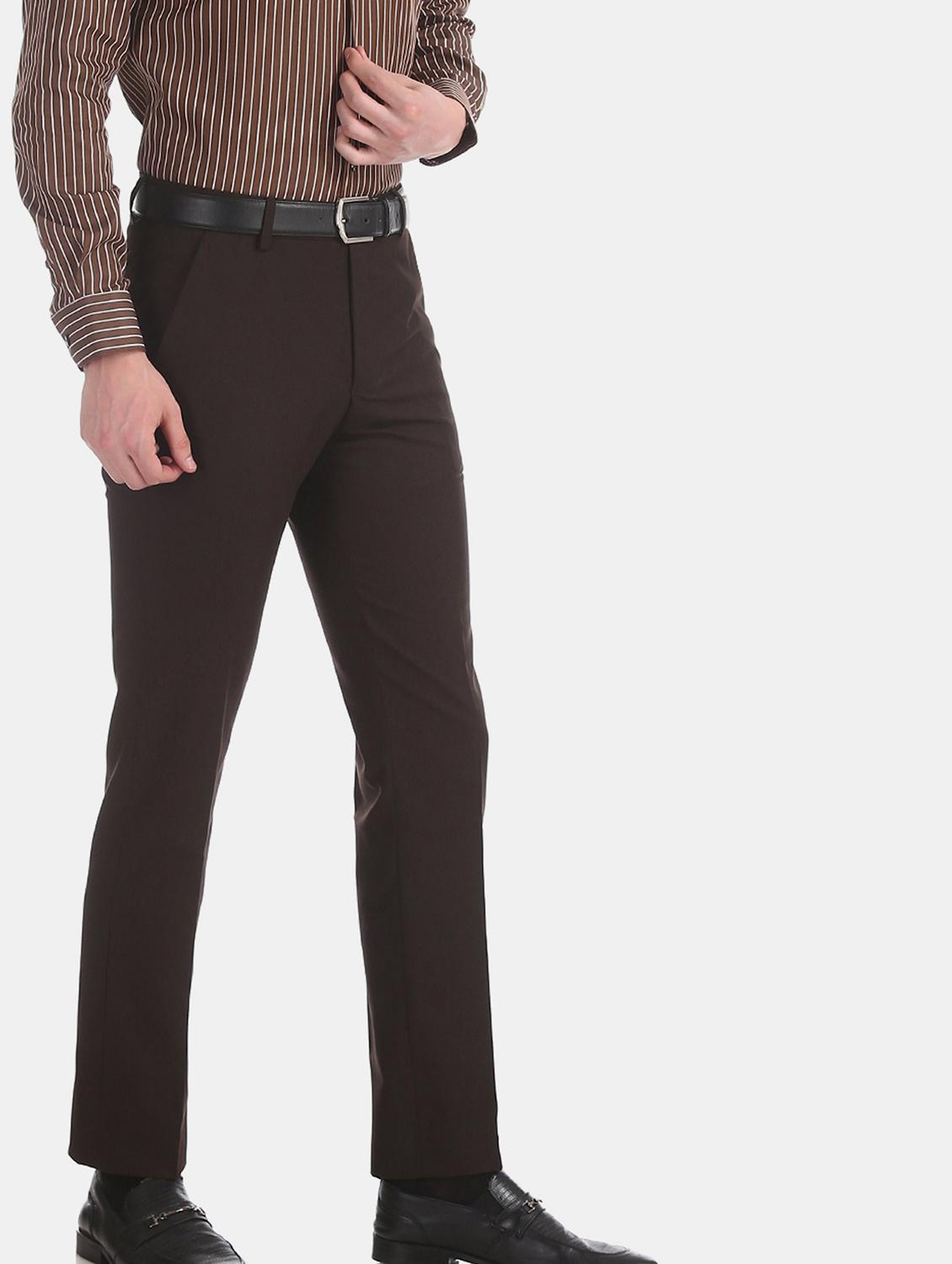 brown solid flat front formal trouser - 17574663 - Zoom Image - 2