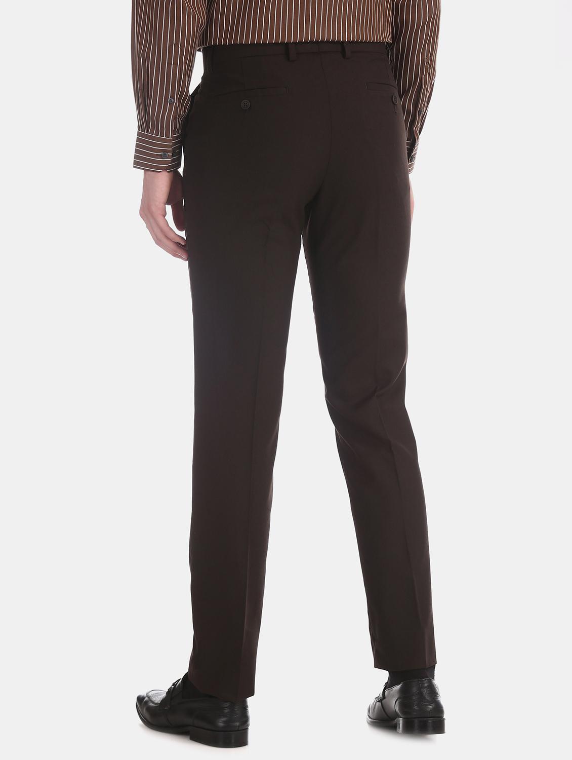 brown solid flat front formal trouser - 17574663 - Zoom Image - 3