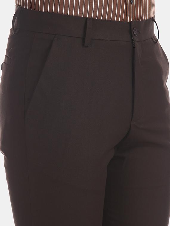 brown solid flat front formal trouser - 17574663 - Zoom Image - 5