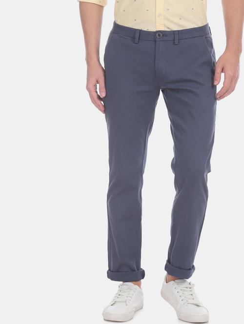 blue solid chinos - 17574743 - Standard Image - 1