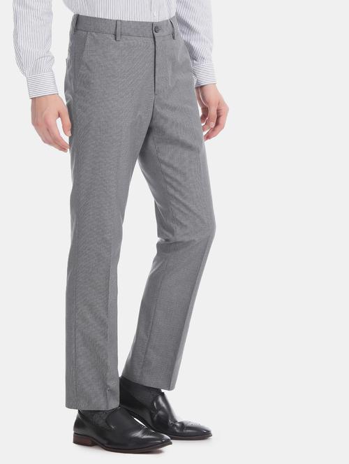 grey textured flat front formal trouser - 17574753 - Standard Image - 1