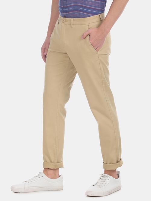 beige solid chinos - 17574769 - Standard Image - 1
