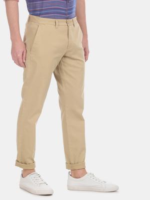 beige solid chinos - 17574769 - Standard Image - 2