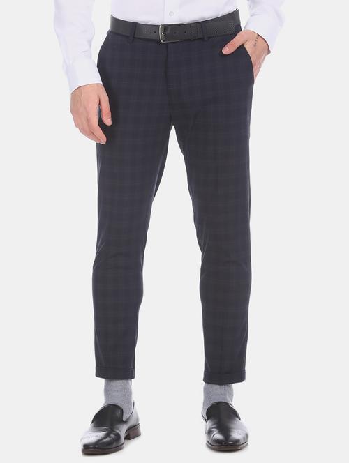 black checkered flat front formal trouser - 17574807 - Standard Image - 1