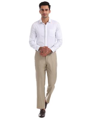 beige solid flat front formal trouser - 17574840 - Standard Image - 4