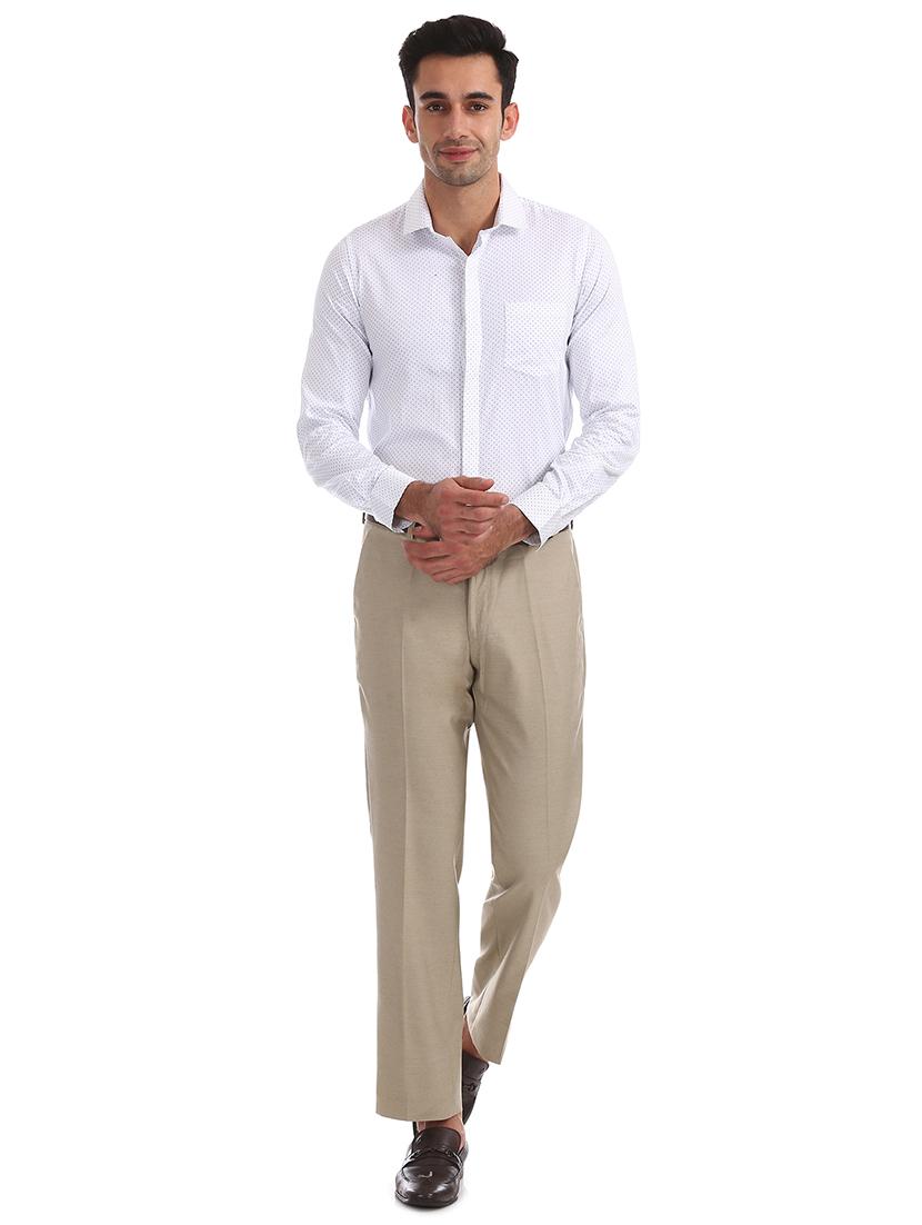 beige solid flat front formal trouser - 17574840 - Zoom Image - 4