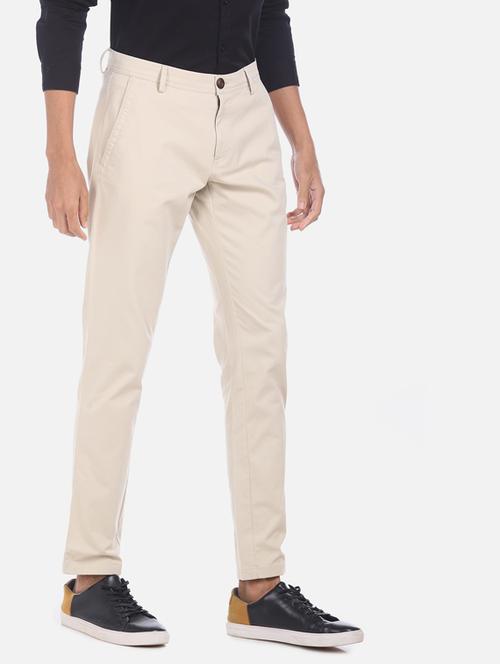 beige solid chinos casual trouser - 17574866 - Standard Image - 1