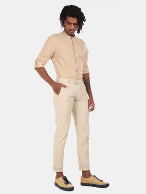 beige solid chinos casual trouser - 17574873 - Standard Image - 4
