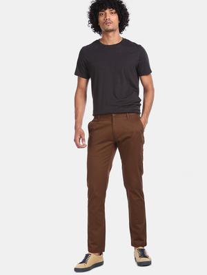 brown solid chinos casual trouser - 17574879 - Standard Image - 4