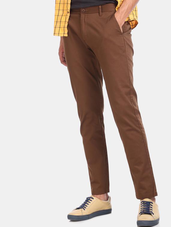 brown solid chinos casual trouser - 17574879 - Zoom Image - 2