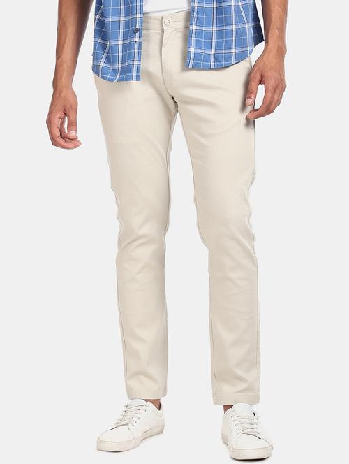 off white solid chinos casual trouser - 17574885 - Standard Image - 1