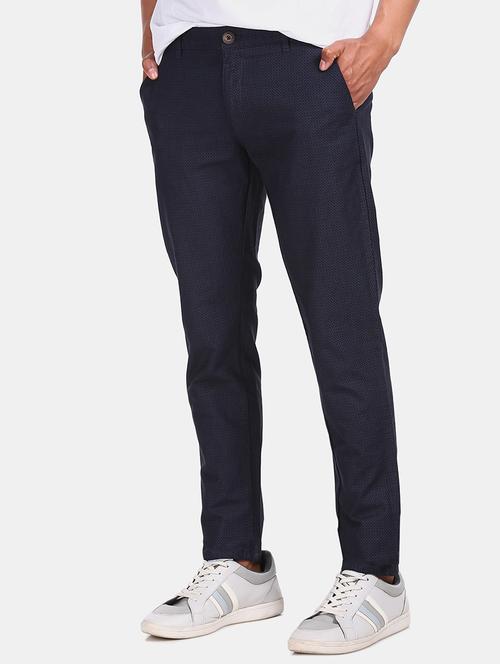 navy blue self design chinos casual trouser - 17574889 - Standard Image - 1