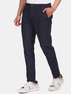 navy blue self design chinos casual trouser - 17574889 - Standard Image - 2