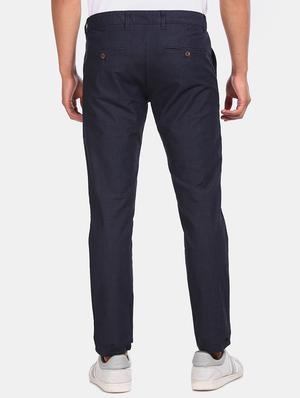 navy blue self design chinos casual trouser - 17574889 - Standard Image - 3