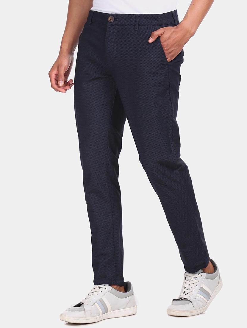navy blue self design chinos casual trouser - 17574889 - Zoom Image - 2
