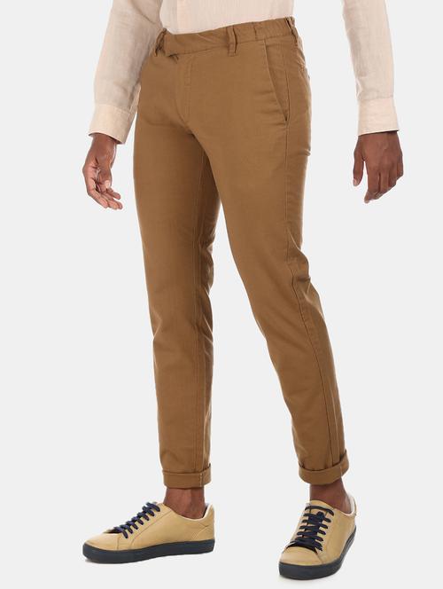 brown solid chinos casual trouser - 17574895 - Standard Image - 1