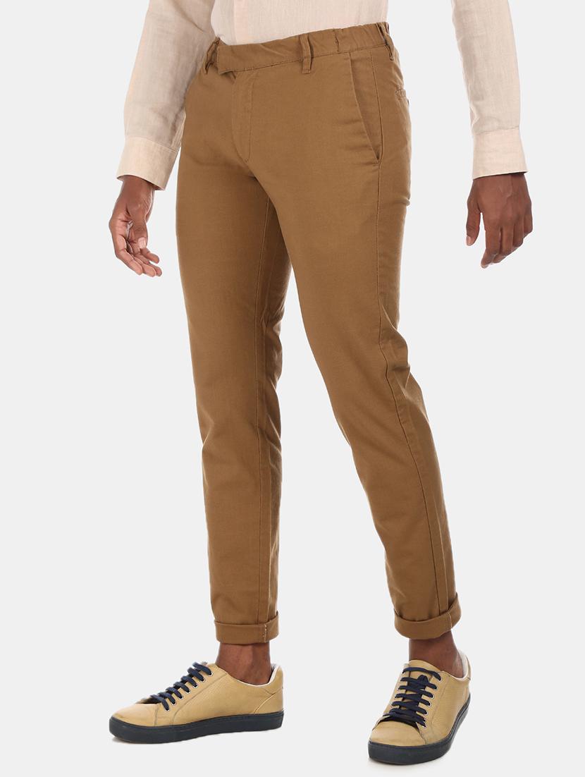 brown solid chinos casual trouser - 17574895 - Zoom Image - 1