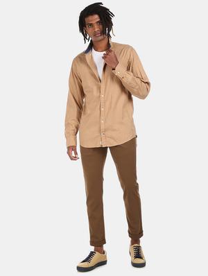 brown solid chinos casual trouser - 17574906 - Standard Image - 4