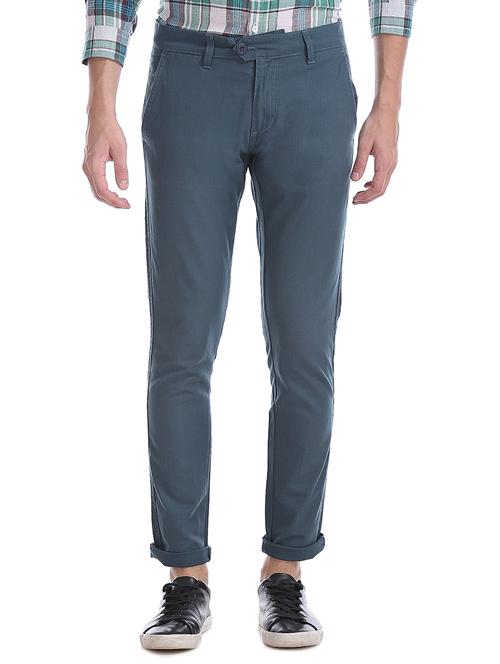 teal blue solid chinos casual trouser - 17574925 - Standard Image - 1