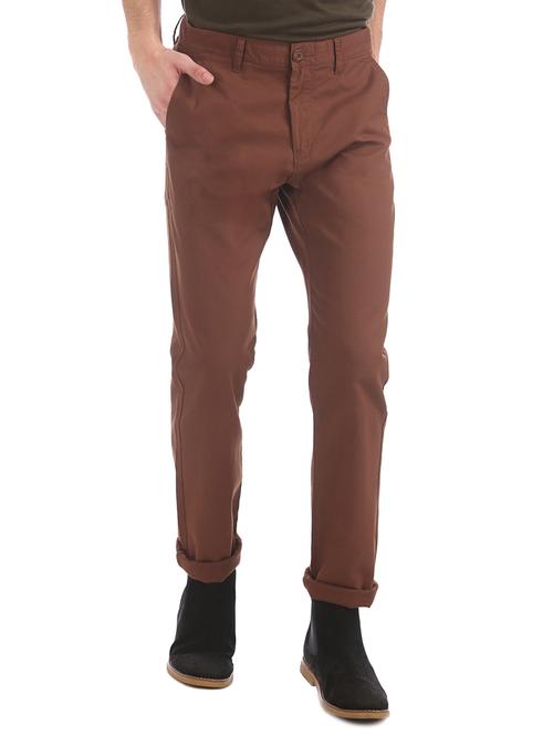 brown solid chinos casual trouser - 17574933 - Standard Image - 1