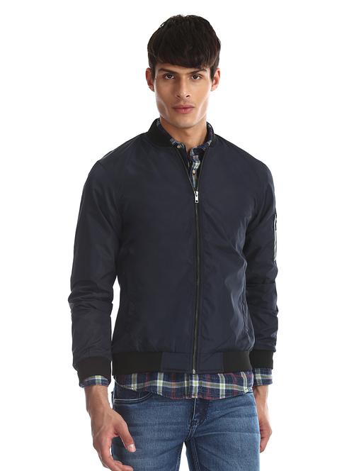 navy blue solid casual jacket - 17575068 - Standard Image - 1